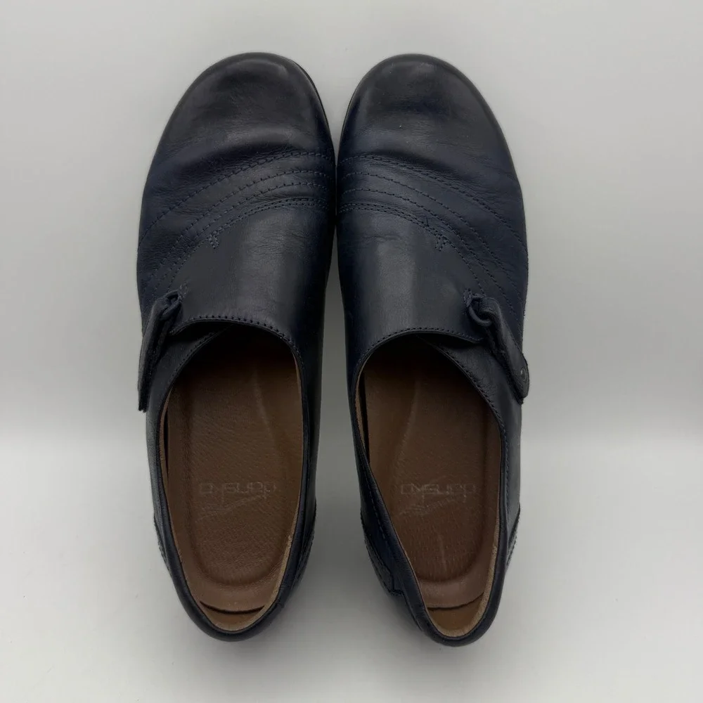 Dansko Franny Leather Slip On Shoes Women 37 US 7 Navy Blue Professional Comfort